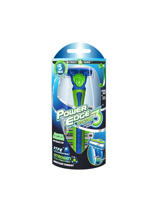 Power Edge System 3, Ultimate PE shave with 5 cartridge Razor, Made in UK - Image 1