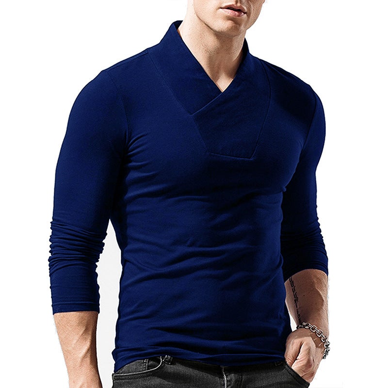 Foreign trade men''s clothing 2022 autumn and winter new solid color long-sleeved T-shirt bottoming shirt Men''s slim men''s T-shirt - Image 1