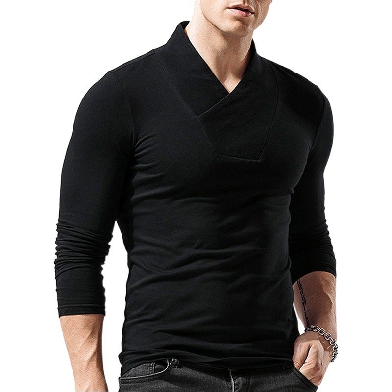 Foreign trade men''s clothing 2022 autumn and winter new solid color long-sleeved T-shirt bottoming shirt Men''s slim men''s T-shirt - Image 2