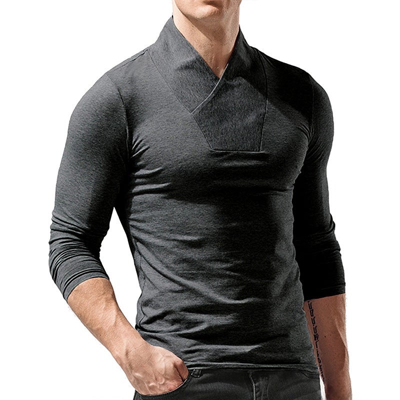 Foreign trade men''s clothing 2022 autumn and winter new solid color long-sleeved T-shirt bottoming shirt Men''s slim men''s T-shirt - Image 5