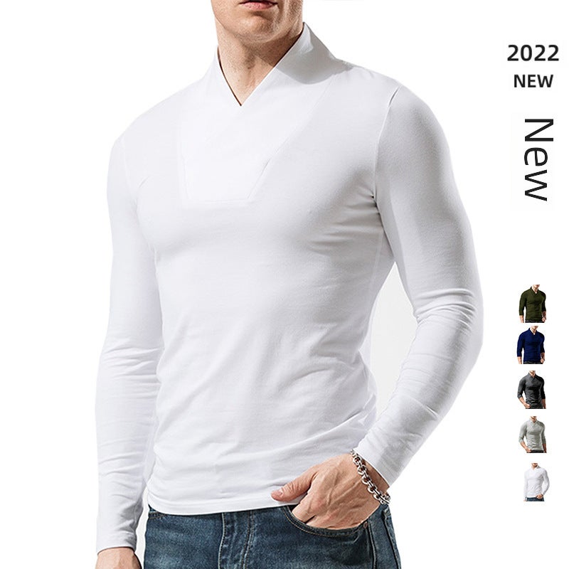 Foreign trade men''s clothing 2022 autumn and winter new solid color long-sleeved T-shirt bottoming shirt Men''s slim men''s T-shirt - Image 4