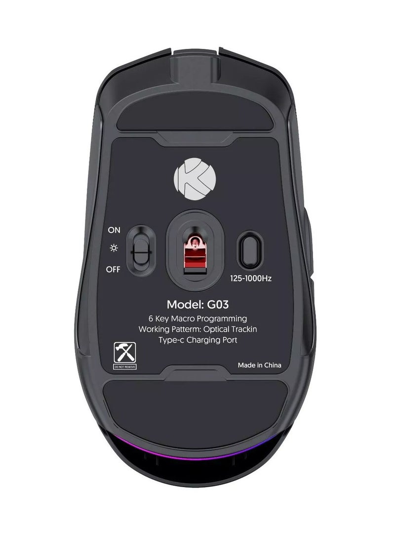 k Gaming - Gaming Mouse K03 Tri Mode DPI 800 -16,000 Adjustable Bluetooth,2.4 GHz, Wired -Black - Image 1