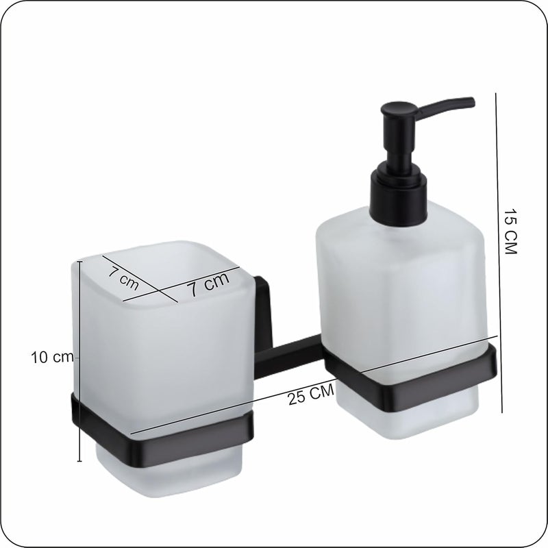 ORCE BATH ARTICLE soap Dispenser with Toothbrush Holder for washbasin Liquid Dispenser and Brush Holder for Bathroom Tumbler Holders dispensers 42304 Stainless SteelBalck PVD FinishFrosted Glass - Image 3