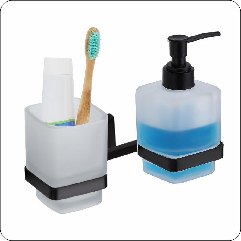 ORCE BATH ARTICLE soap Dispenser with Toothbrush Holder for washbasin Liquid Dispenser and Brush Holder for Bathroom Tumbler Holders dispensers 42304 Stainless SteelBalck PVD FinishFrosted Glass - Image 2