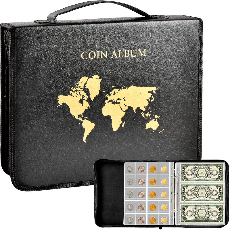 ANKHOH Coin Collection Book Holder for Collectors, 200 Pockets Collecting Album & 30 Sleeves Paper Money Display Storage Case for Currency Collection Supplies (200 coins+30 paper money binder) - Image 1