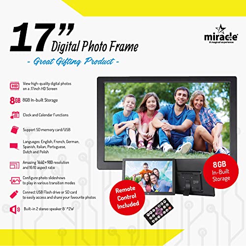 Miracle Digital 17 Inch Hi-def Digital Photo Frame,Reso 1280p*800p | Support SD Card,USB,Mini HDMI for Fast Transfer| Play Photos Slide Show,Video,Audio,Calendar | inBuilt 8GB Memory, 2GB RAM - Image 4