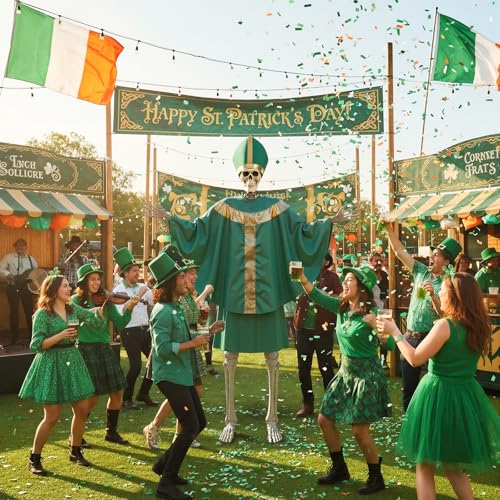 Cozypower 12 ft Skeleton St. Patrick's Day Outfit Set Giant Sized Saint Costume Accessories Big Clothing for 12 ft Skeleton Yard Garden Lawn Outdoor Party Decor - Image 5