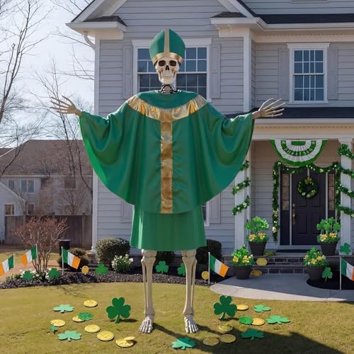 Cozypower 12 ft Skeleton St. Patrick's Day Outfit Set Giant Sized Saint Costume Accessories Big Clothing for 12 ft Skeleton Yard Garden Lawn Outdoor Party Decor - Image 1