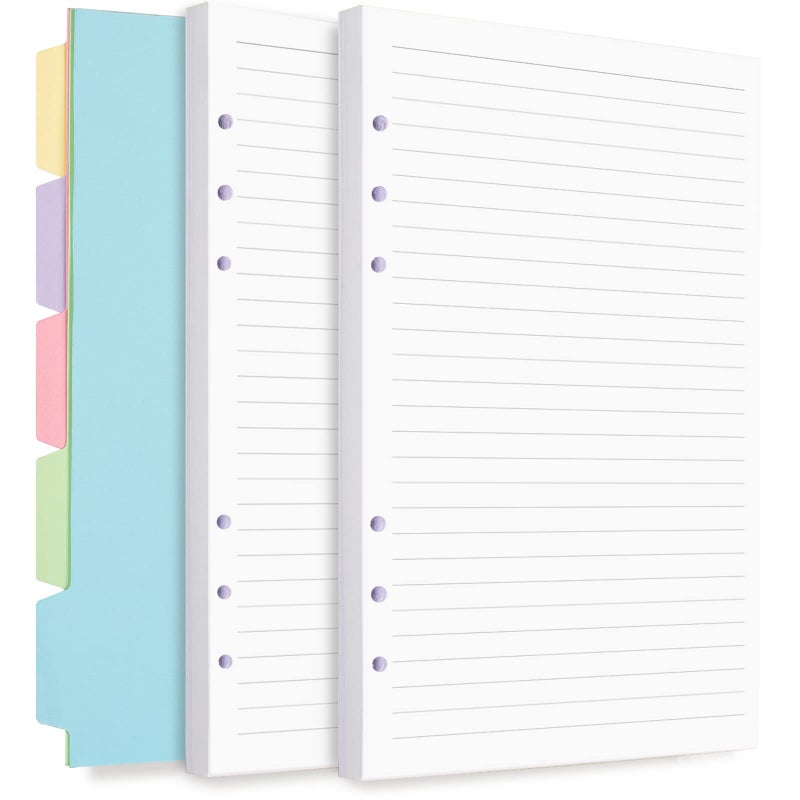 Billtigif Planner Inserts for A6 Binder - Budget Planner Journals Notebook, 6 Ring Loose Leaf Lined Paper with Binder Dividers, 240 Pages (White Paper) - Image 1