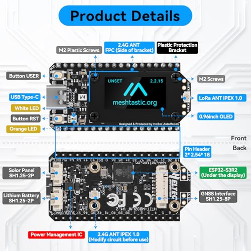 YELUFT 2 Pack Pre-Soldered ESP32 LoRa V4 Development Board with GNSS Module & 915MHz LoRa Antenna, Integrated WiFi Bluetooth SX1262 0.96-inch OLED Display Type C Interface for Meshtastic Arduino - Image 3