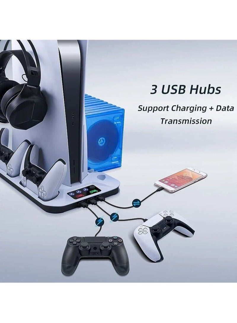 حامل PS5 مع محطة تبريد ومحطة شحن وحدة تحكم مزدوجة لإصدار PS5 الرقمي، ومروحة تبريد PS5 مع حامل سماعة الرأس و3 سرعات مروحة قابلة للتعديل - Image 3