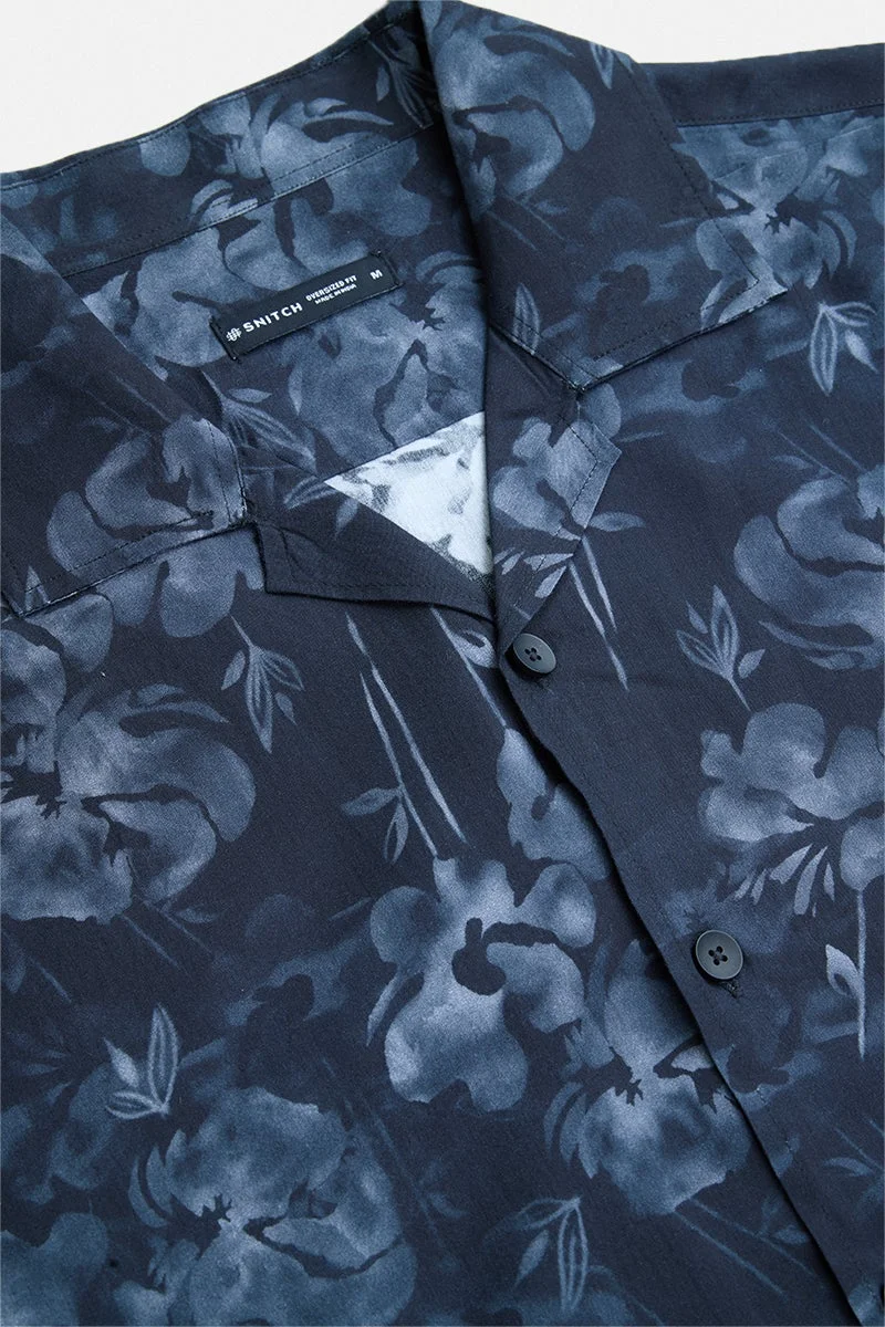 Snitch Navy Blue Navy Blue Abstract Half Sleeve Boxy Vacation Shirt for Men | Best Price UAE