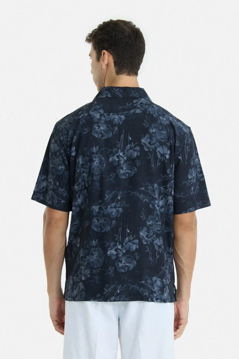 Snitch Navy Blue Navy Blue Abstract Half Sleeve Boxy Vacation Shirt for Men | Best Price UAE