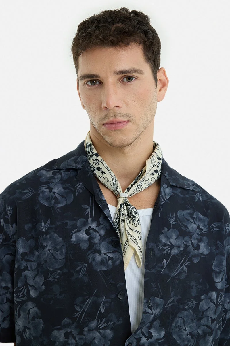 SNITCH Navy Blue Abstract Half Sleeve Boxy Vacation Shirt