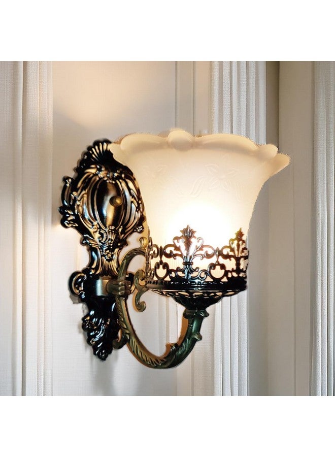 SINOMAN مصباح حائط تقليدي من سينومان مع ظل زجاجي، تركيبة إضاءة كلاسيكية مثالية لغرفة النوم، غرفة المعيشة، الممرات، المداخل (مع لمبة) - Image 1