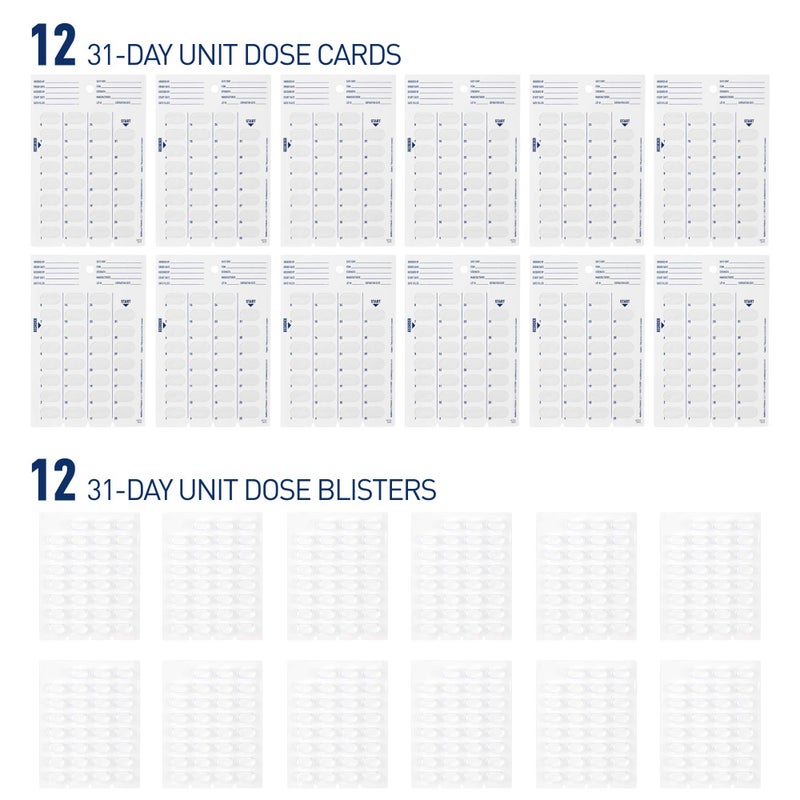 Ezy Dose Disposable (31-Day) Pill, Medicine, Vitamin Organizer Box | Monthly Planner Refill Pack | Kit includes 12 Cards and Blisters - Image 2