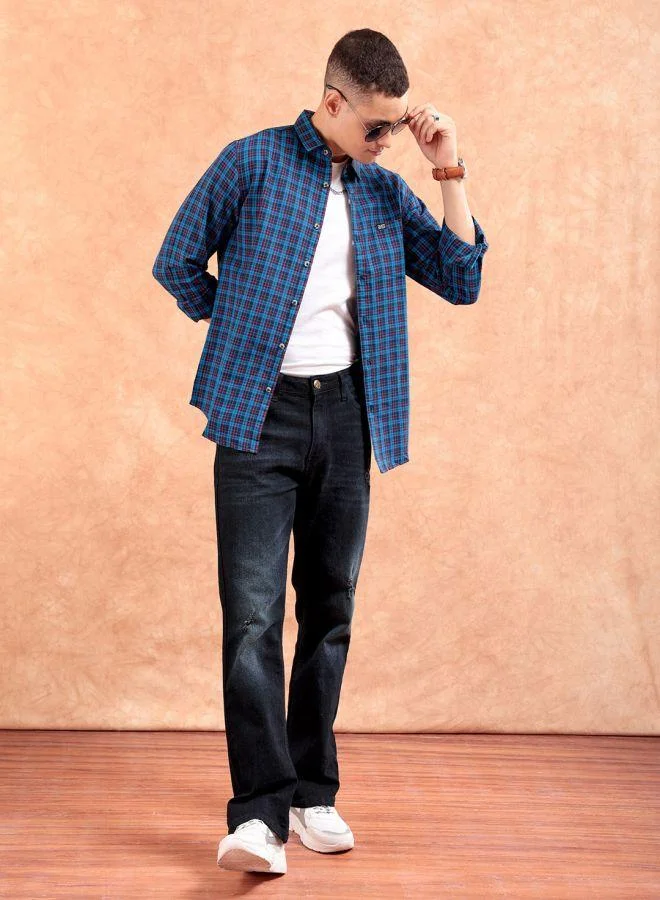 The Indian Garage Co Men Slim Fit Checkered Full Sleeves Spread Collar Casual Shirt