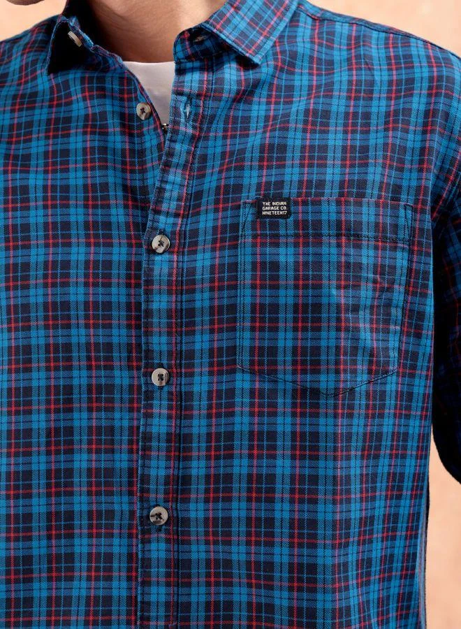 The Indian Garage Co Men Slim Fit Checkered Full Sleeves Spread Collar Casual Shirt