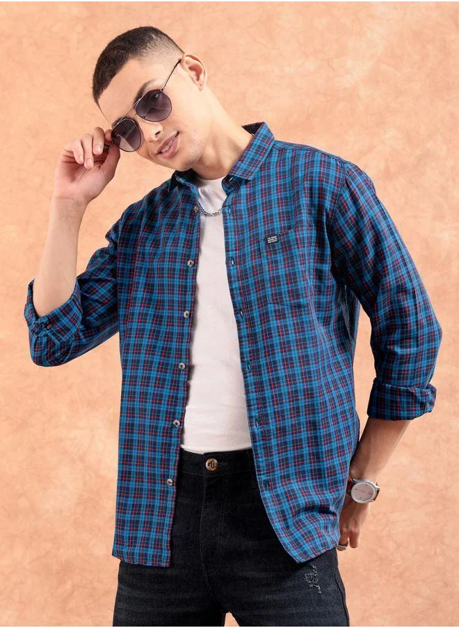 The Indian Garage Co Men Slim Fit Checkered Full Sleeves Spread Collar Casual Shirt