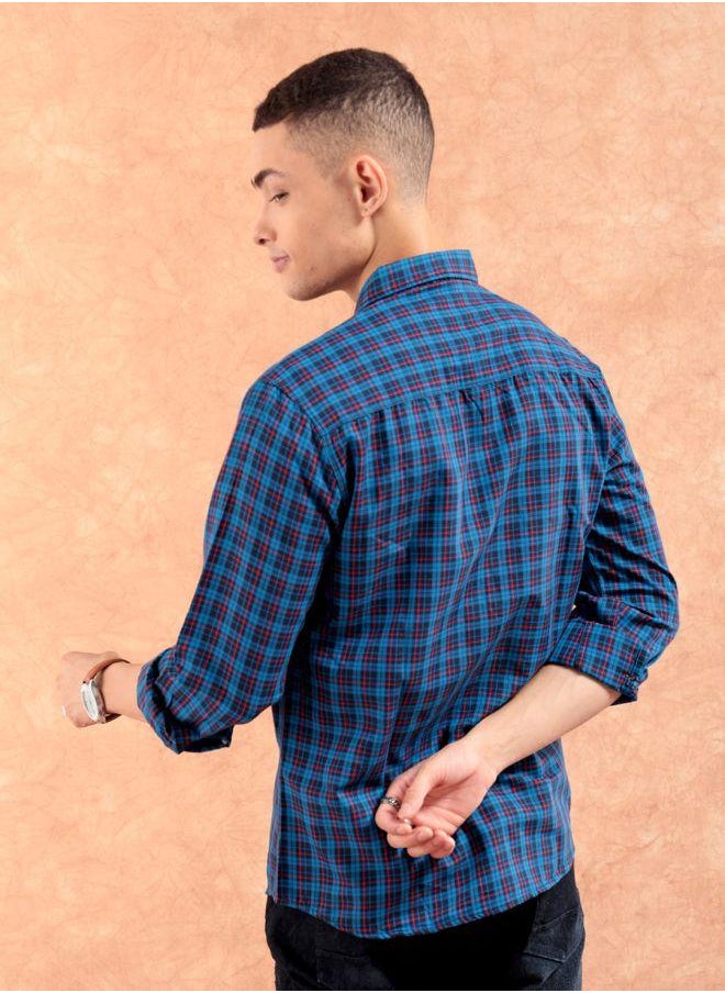 The Indian Garage Co Men Slim Fit Checkered Full Sleeves Spread Collar Casual Shirt  - Image 2