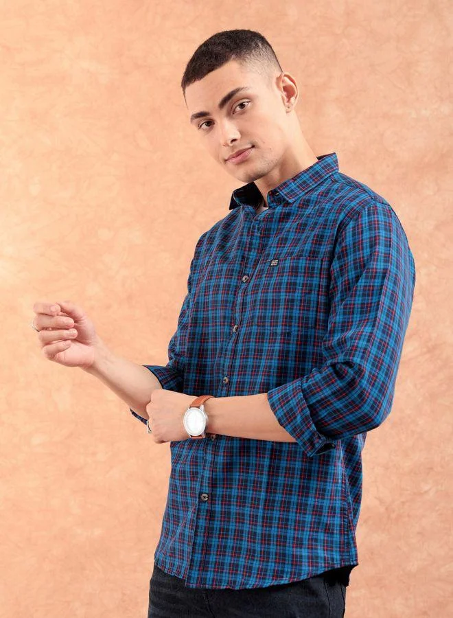 The Indian Garage Co Men Slim Fit Checkered Full Sleeves Spread Collar Casual Shirt