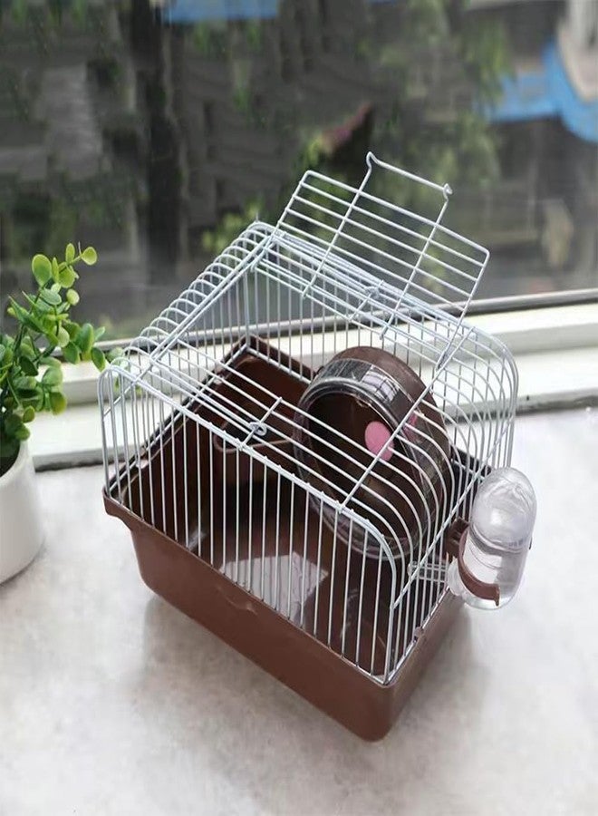 CHUQIANTONG Small Pet Hamster Cage with Running Wheel Water Bottle Food Basin Portable Carrier House Mice Home Habitat for Going Out, Traveling (Coffee) - Image 3