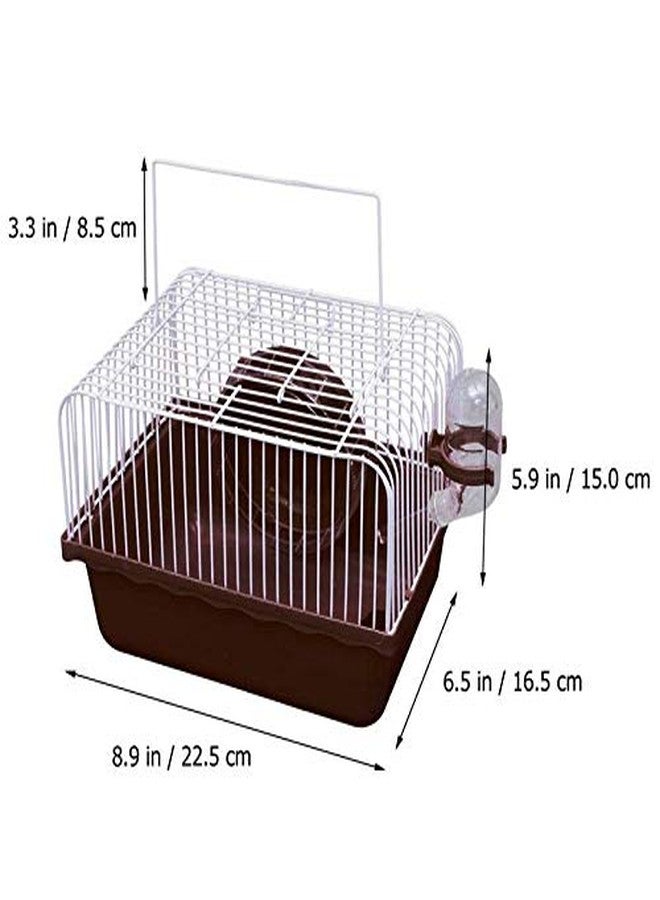 CHUQIANTONG Small Pet Hamster Cage with Running Wheel Water Bottle Food Basin Portable Carrier House Mice Home Habitat for Going Out, Traveling (Coffee) - Image 2