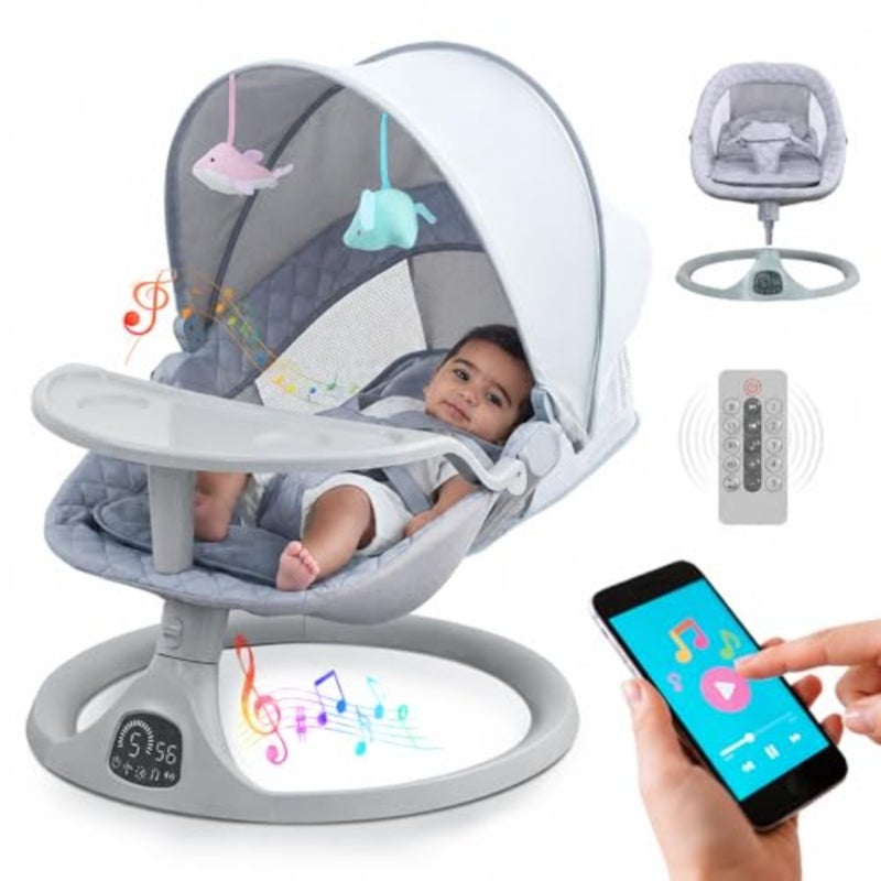 Electric Baby Swing for Infants, Swing Crib Smart Electric Cradle, 5 Speeds, Adapter Battery Operated, Bluetooth Support, Remote Control Grey - Image 1