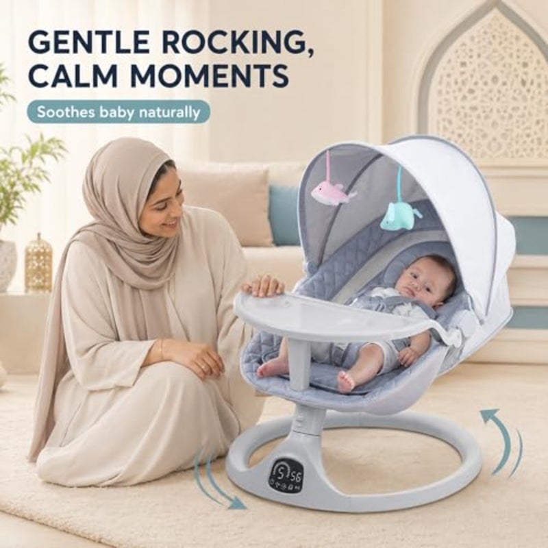 Electric Baby Swing for Infants, Swing Crib Smart Electric Cradle, 5 Speeds, Adapter Battery Operated, Bluetooth Support, Remote Control Grey - Image 3