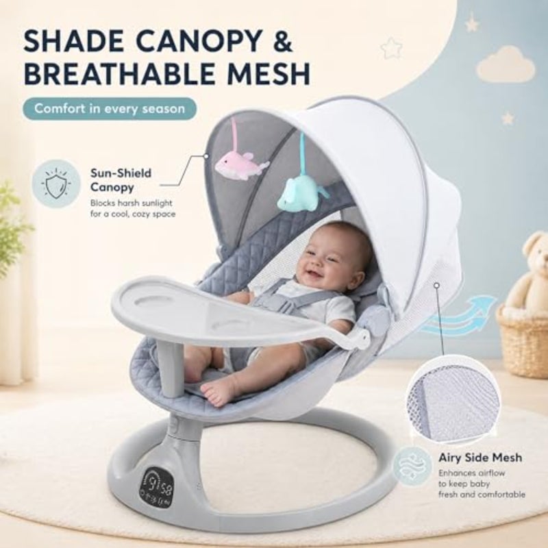 Electric Baby Swing for Infants, Swing Crib Smart Electric Cradle, 5 Speeds, Adapter Battery Operated, Bluetooth Support, Remote Control Grey - Image 5