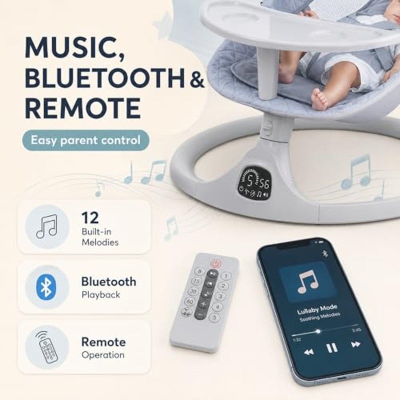 Electric Baby Swing for Infants, Swing Crib Smart Electric Cradle, 5 Speeds, Adapter Battery Operated, Bluetooth Support, Remote Control Grey - Image 4