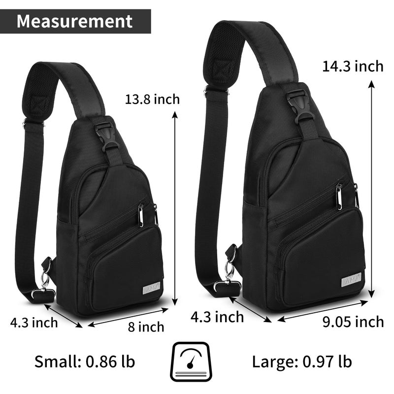 AMJ Crossbody Sling Bag Men Women, Casual Shoulder Backpack, Chest Daypack Satchel for Hiking Travel (Large, Black) - Image 2