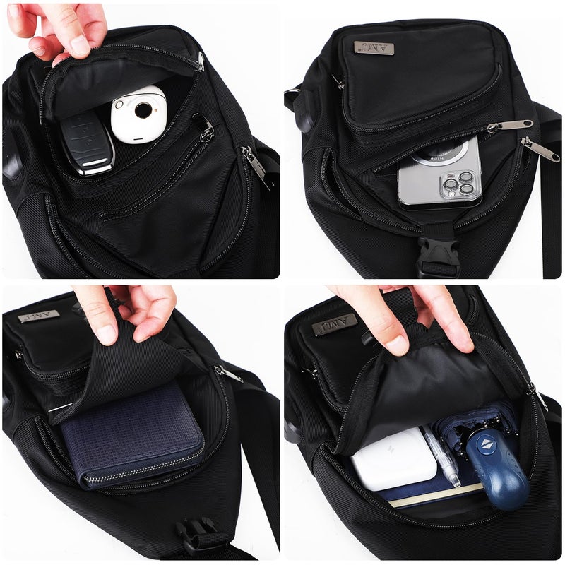 AMJ Crossbody Sling Bag Men Women, Casual Shoulder Backpack, Chest Daypack Satchel for Hiking Travel (Large, Black) - Image 5