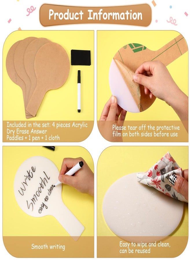 Containlol 4 Pcs Mini Dry Erase Answer Paddles Acrylic Answer Board Double-Sided Response Paddles Quick Response Board with Handle for Teaching Office Games Home - Image 2