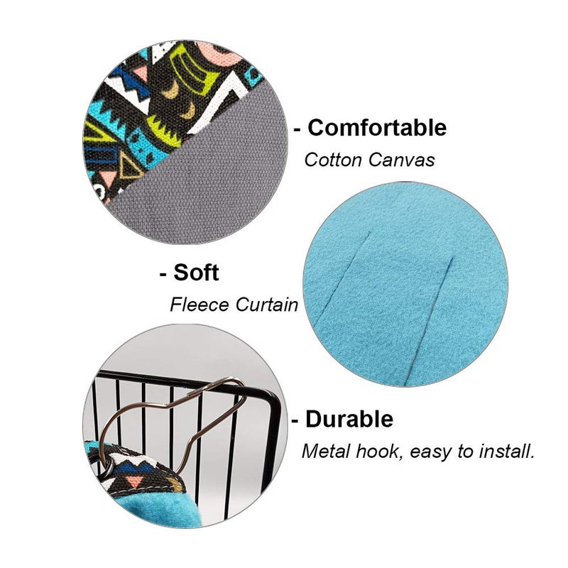 RIOUSSI Guinea Pig Hideout Hideaway Corner Fleece Toys Cage Accessories with Reversible Sides, Geo/Gray+Blue x 1 Curtain - Image 4