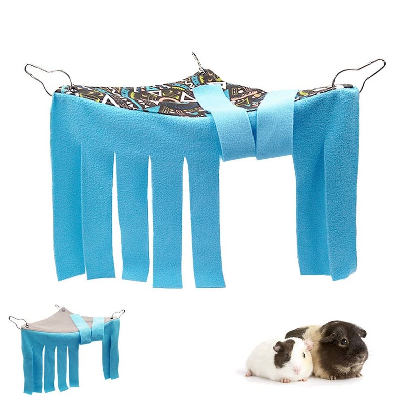 RIOUSSI Guinea Pig Hideout Hideaway Corner Fleece Toys Cage Accessories with Reversible Sides, Geo/Gray+Blue x 1 Curtain - Image 1