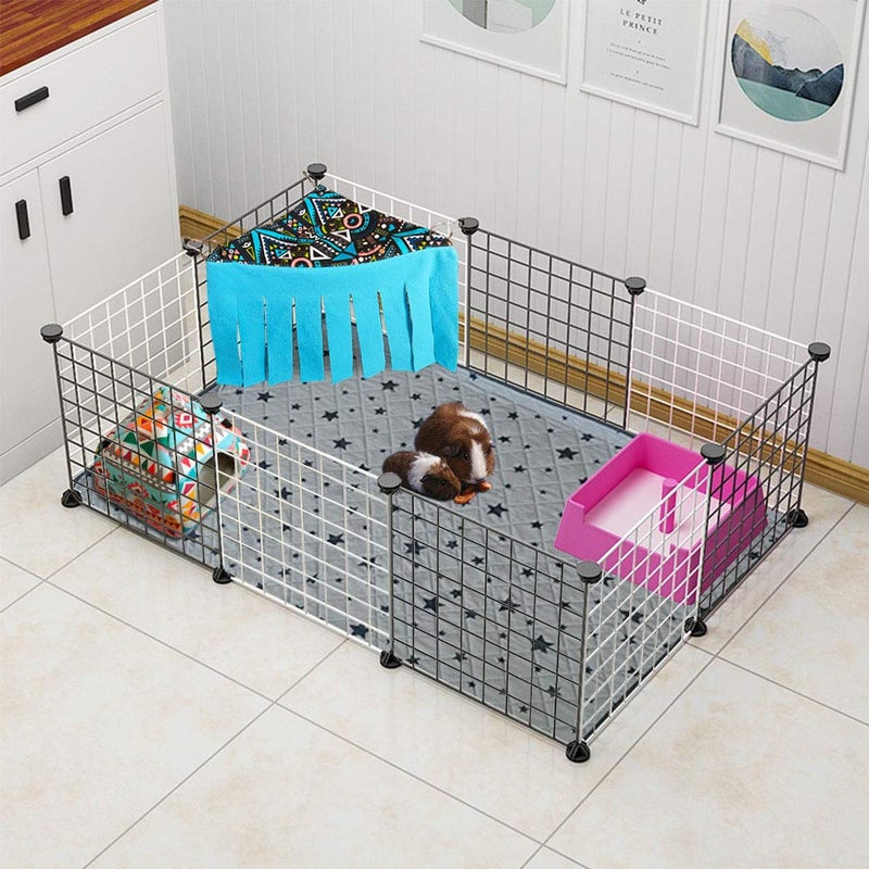 RIOUSSI Guinea Pig Hideout Hideaway Corner Fleece Toys Cage Accessories with Reversible Sides, Geo/Gray+Blue x 1 Curtain - Image 5