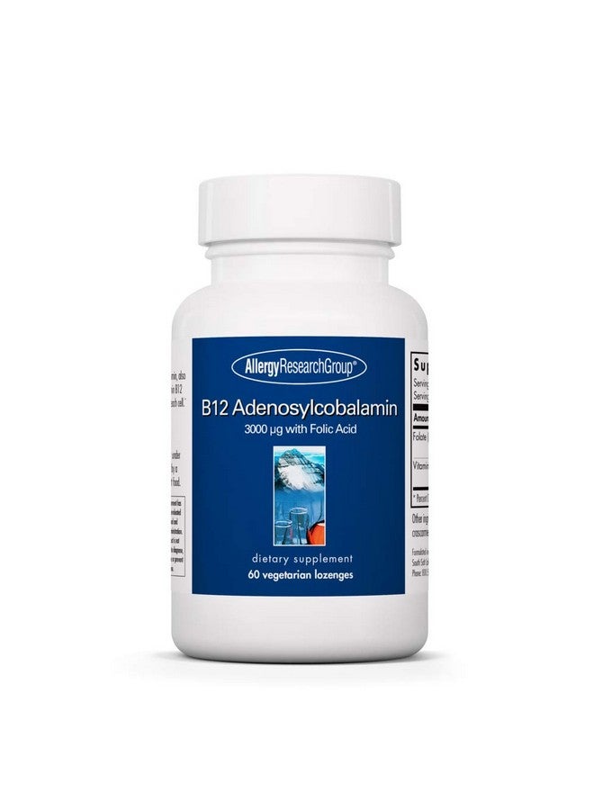اليرجي ريسيرتش جروب مجموعة أبحاث الحساسية B12 مكمل أدينوسيل كوبالامين - مع حمض الفوليك، فيتامين B12 3000 ميكروجرام، حمض الفوليك، B12 النقي، أقراص استحلاب نباتية - 60 قرصًا - Image 1