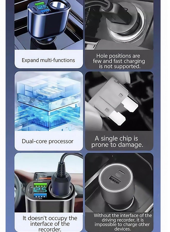 66W Super Fast Car Charger Fast Charging 3 Port USB Car Power Adapter With 66W USB C Cable Car Fast Charger Plug For Steam Deck Macbook Laptops Tablets iPhone 16 15 Series Samsung Galaxy Xiaomi Black  - Image 4