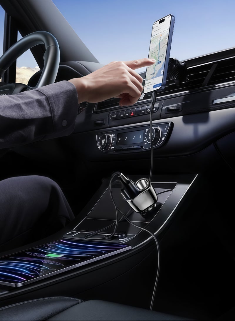 66W Super Fast Car Charger Fast Charging 3 Port USB Car Power Adapter With 66W USB C Cable Car Fast Charger Plug For Steam Deck Macbook Laptops Tablets iPhone 16 15 Series Samsung Galaxy Xiaomi Black  - Image 2