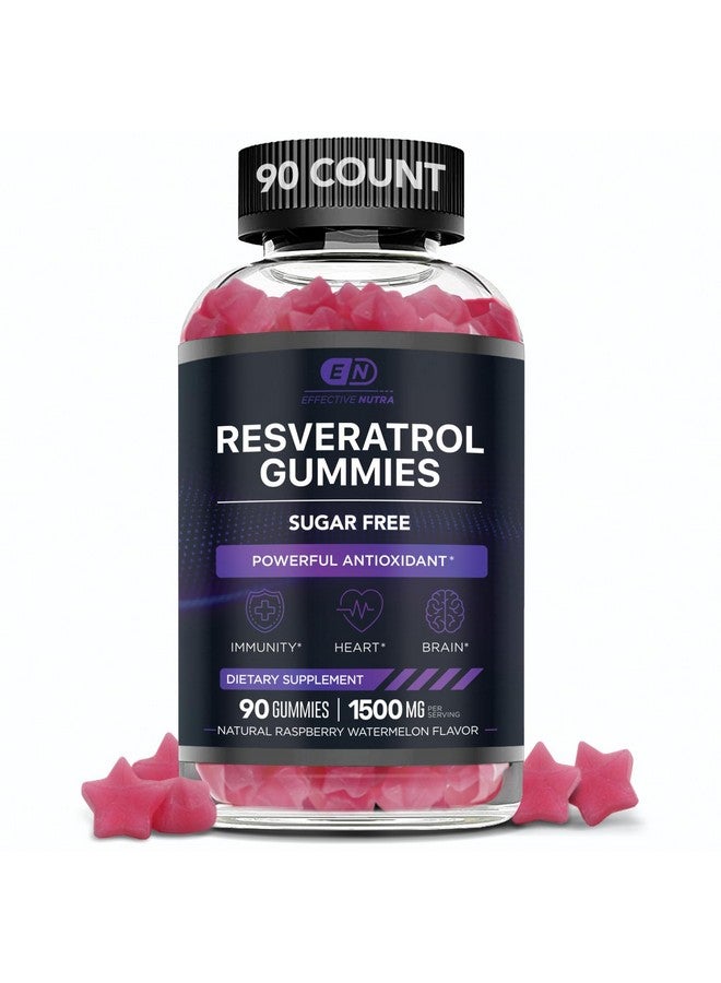 Effective Nutra EFFECTIVE NUTRA Resveratrol Gummies 1500mg - Sugar Free Resveratrol Supplement for Antioxidant Support, Immunity, Heart Health, Brain Function - Natural Raspberry Watermelon Flavor (90 Count) - Image 1