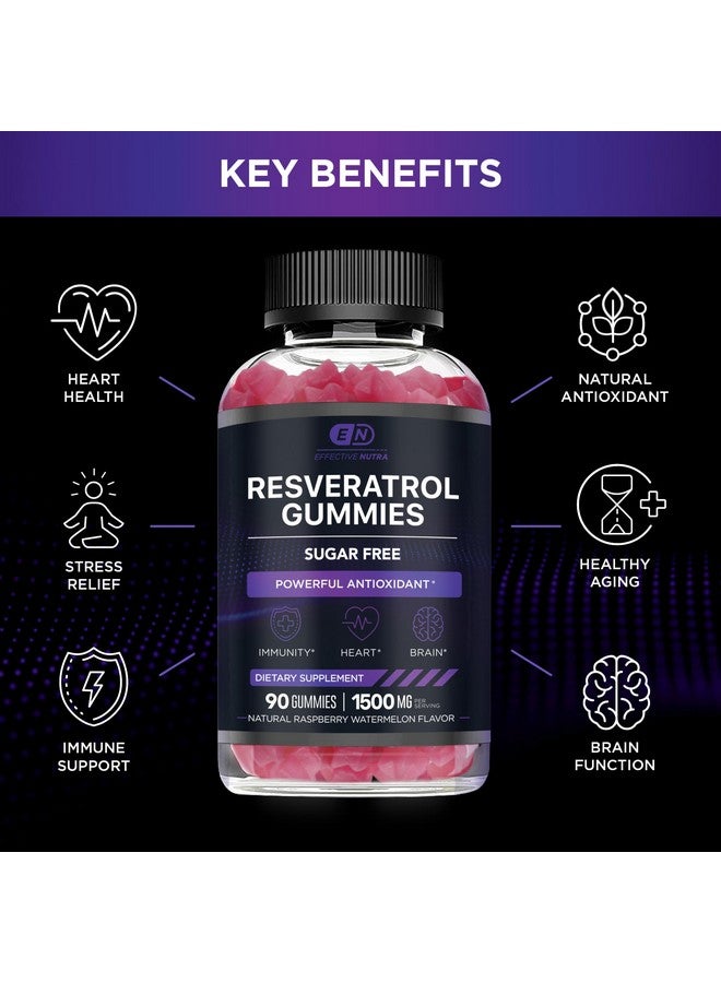 Effective Nutra EFFECTIVE NUTRA Resveratrol Gummies 1500mg - Sugar Free Resveratrol Supplement for Antioxidant Support, Immunity, Heart Health, Brain Function - Natural Raspberry Watermelon Flavor (90 Count) - Image 2