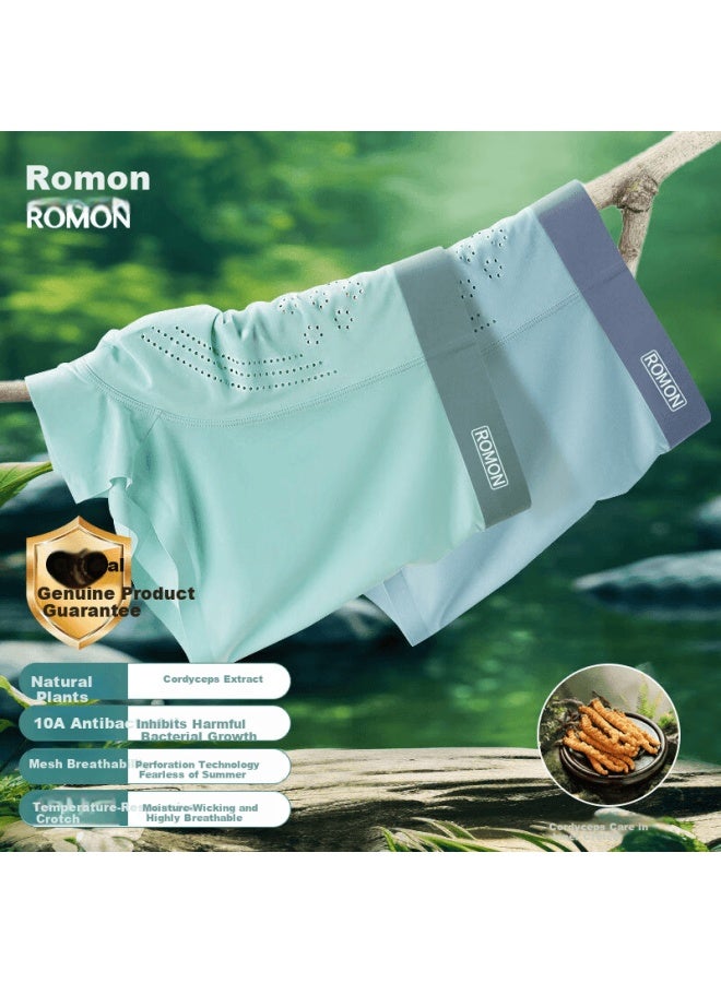 Romon Men's Ice Silk Seamless Antibacterial Cooling Breathable Boxer Briefs With Cordyceps Health Care - Image 1