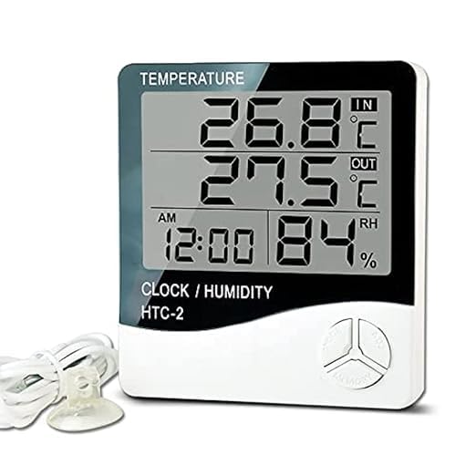 istore HTC Humidity Temperature Digital Hygrometer Clock with Alarm and Memory Function for Humidity and Temperature Measurement Hygrometer Thermometer Humidity Meter LCD Display Weather Station - Image 1