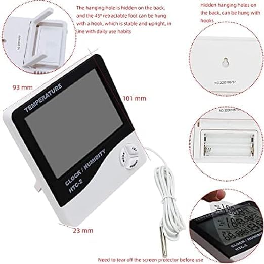 istore HTC Humidity Temperature Digital Hygrometer Clock with Alarm and Memory Function for Humidity and Temperature Measurement Hygrometer Thermometer Humidity Meter LCD Display Weather Station - Image 4