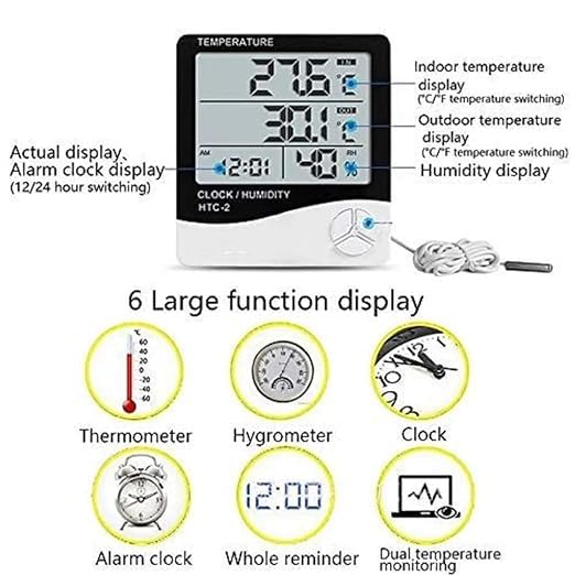 istore HTC Humidity Temperature Digital Hygrometer Clock with Alarm and Memory Function for Humidity and Temperature Measurement Hygrometer Thermometer Humidity Meter LCD Display Weather Station - Image 5