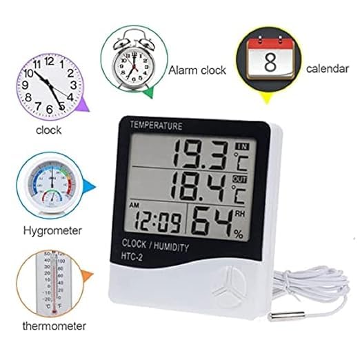 istore HTC Humidity Temperature Digital Hygrometer Clock with Alarm and Memory Function for Humidity and Temperature Measurement Hygrometer Thermometer Humidity Meter LCD Display Weather Station - Image 3