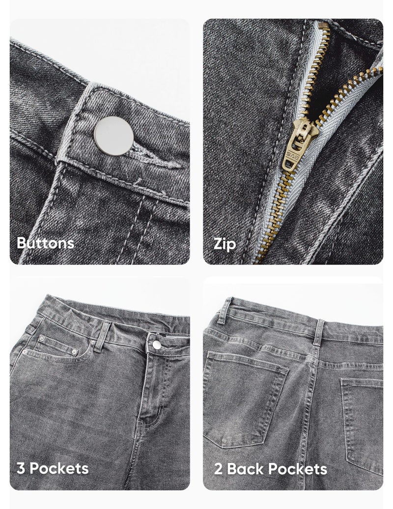 JMIERR Mens Classic Relaxed Fit Jeans Straight Stretch Casual Baggy Denim Pants Streetwear Jeans, S, Gray - Image 5