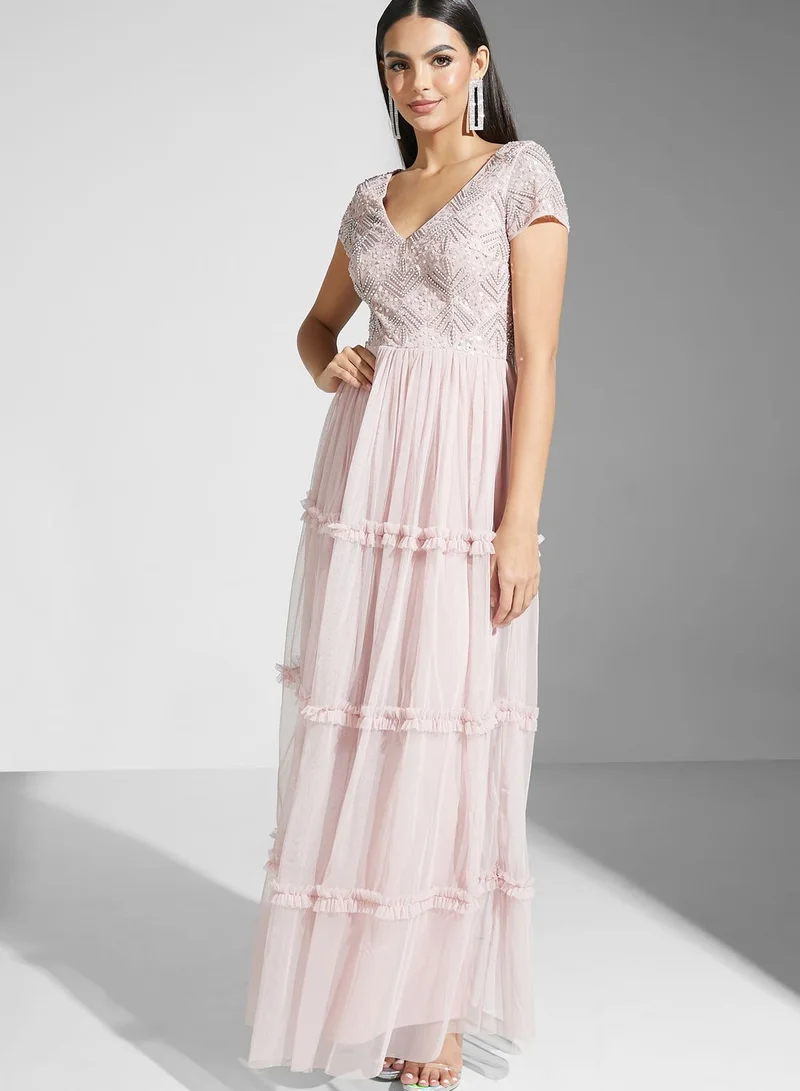 Namshi x Embellished Tulle Maxi Dress