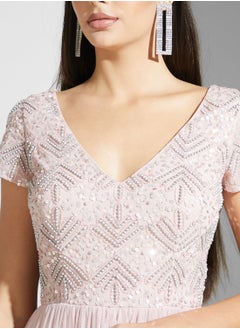 Namshi x Julia Embellished Bodice Dress With Tier Detail  - Image 4